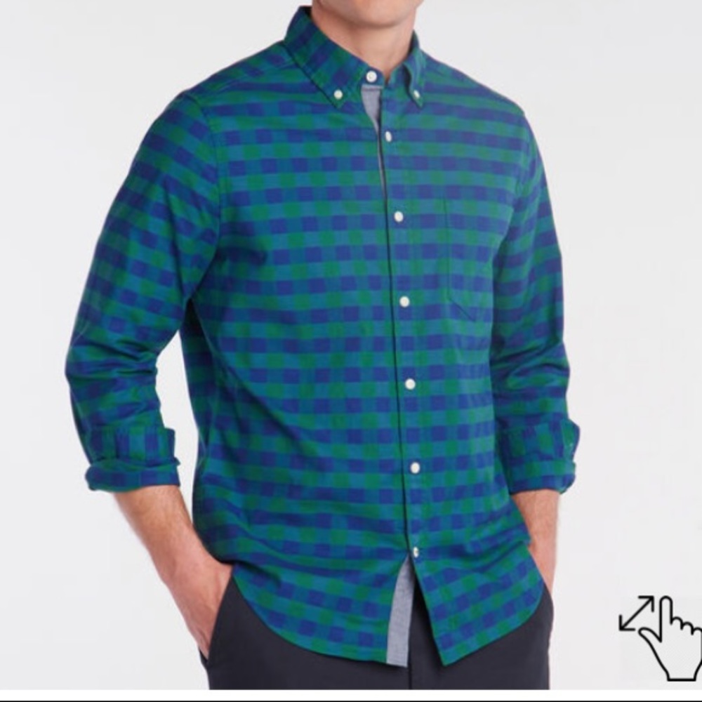 Nautica Men's Green and Blue Plaid Casual Button Down Shirt